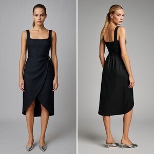 Aritzia Wilfred Saturn Dress Black Organic Linen Wrap Midi 8 Minimalist Classic